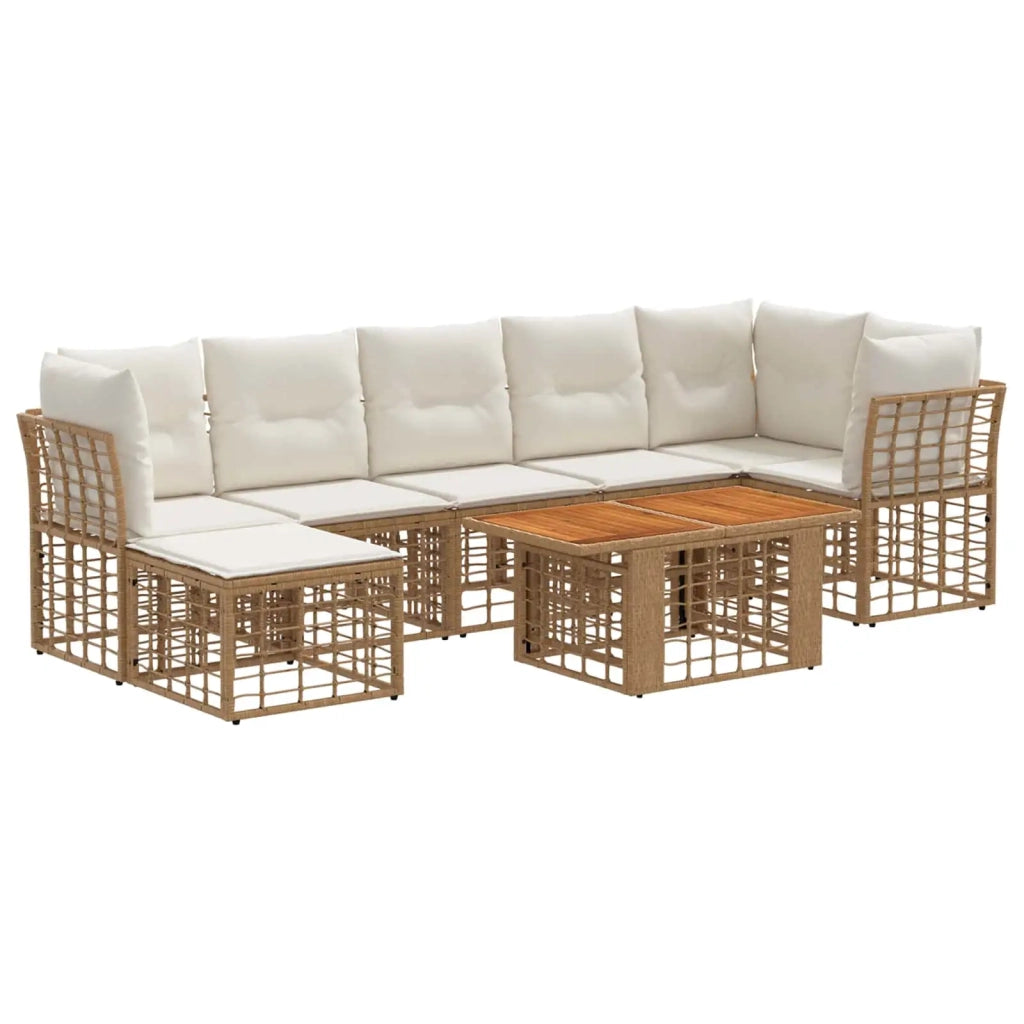 Set Divano da Giardino 8 pz Naturale e Bianco Crema polyrattan 3437890