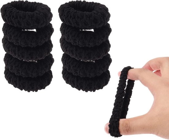 Set di 10 elastici per capelli in cotone nero spesso per donne e ragazze