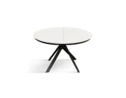 PAZZO DESIGN Tavolo Allungabile con Gambe Incrociate rotondo, Made in Italy, Basamento Nero, Bianco frassinato