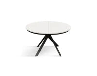 PAZZO DESIGN Tavolo Allungabile con Gambe Incrociate rotondo, Made in Italy, Basamento Nero, Bianco frassinato