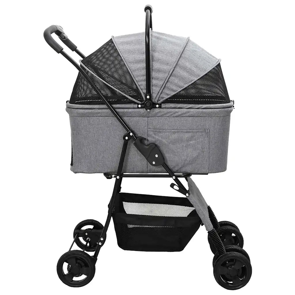 vidaXL Passeggino pieghevole per animali Grigio 81 x 47 x 99 cm