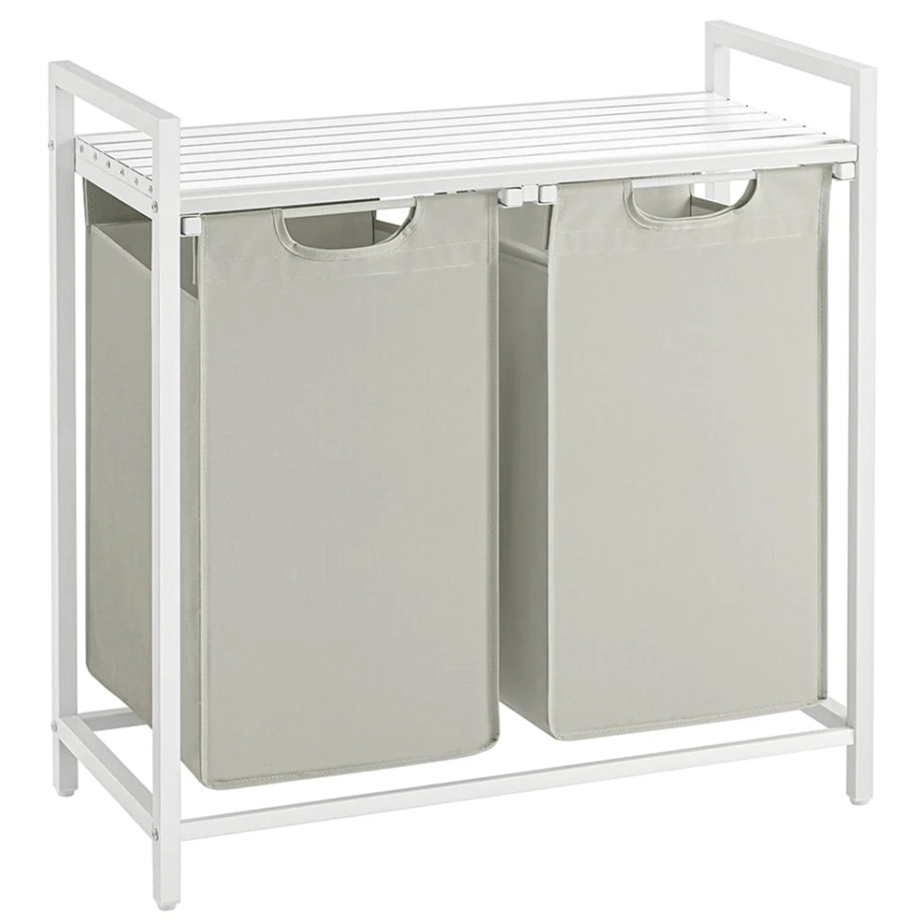Cesto portabiancheria con 3 scomparti e 1 ripiano portaoggetti 73 x 33 x 72 cm sacchetti estraibili per bagno/lavanderia bianco 12_0006763