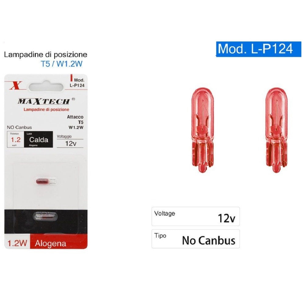 Trade Shop - Lampadine Di Posizione T5 L-p124 12v 1.2w Per Auto Luce Calda Alogena No Canbus -