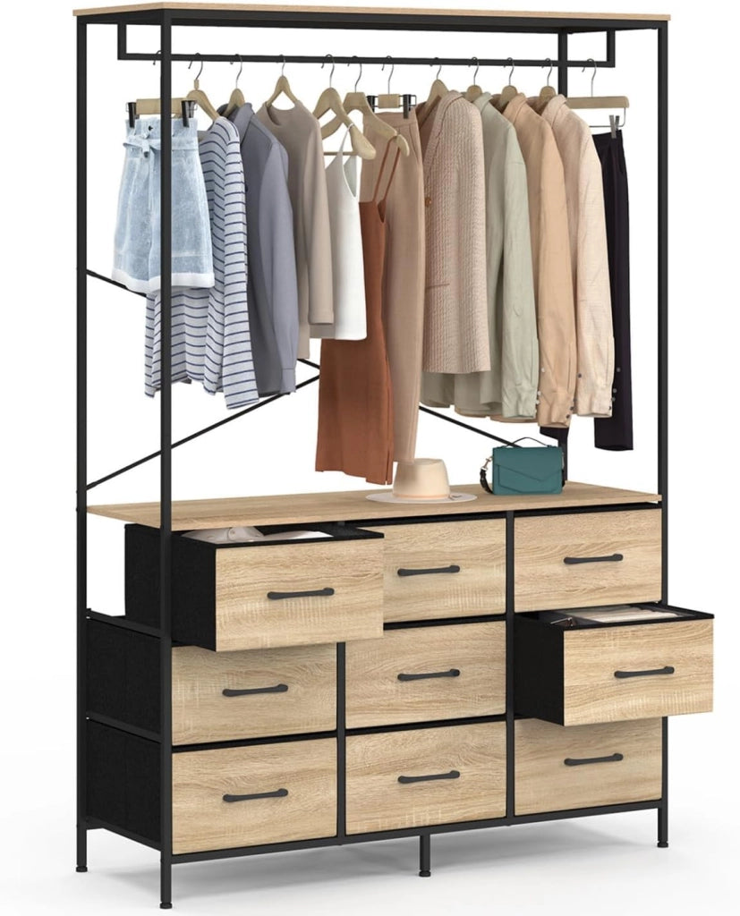 Armadio 115 cm UTAH con 9 cassetti in legno e tessuto nero