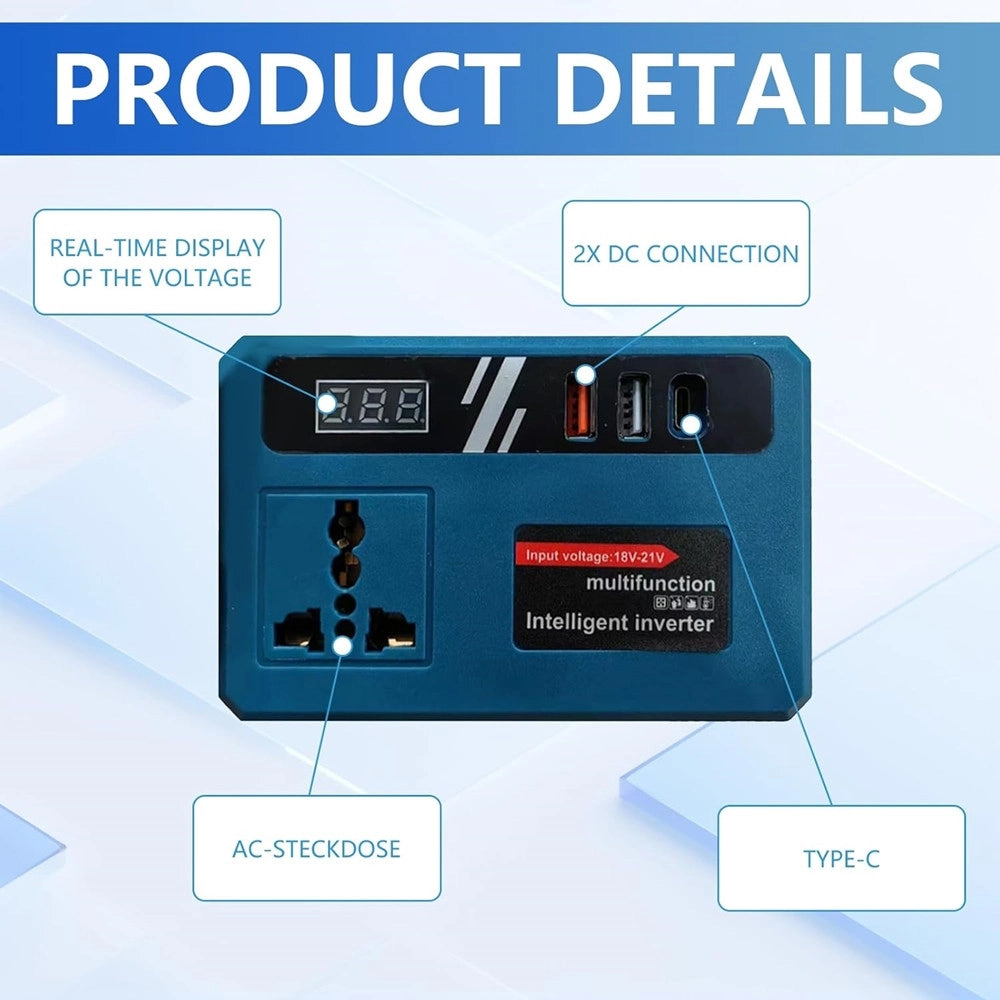 Trade Shop - Convertitore Di Batteria Per Makita 18v 150w Tensione 220v Dc 5v 2 Usb 1 Usb-c Adattatore -
