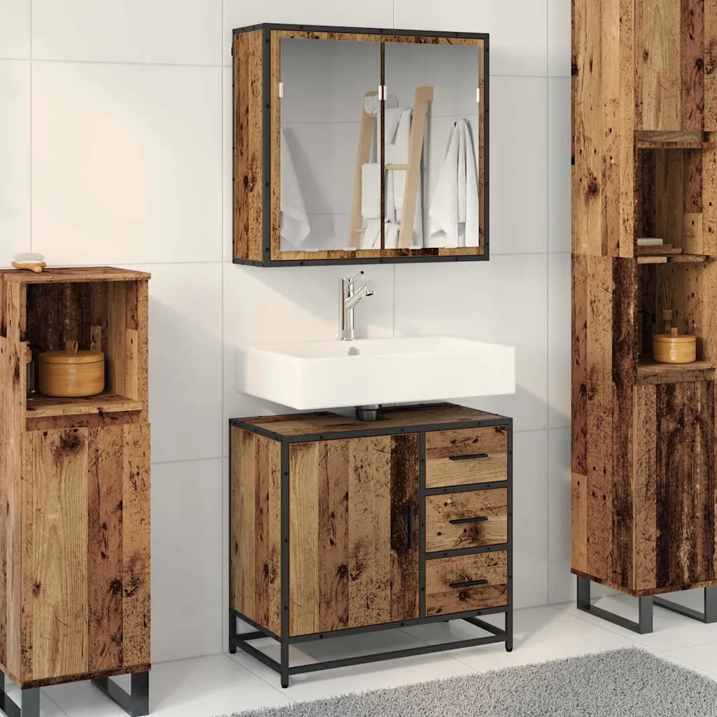 vidaXL Set di mobili per il bagno 2 pcs Legno vecchio 65 x 33 x 60 cm