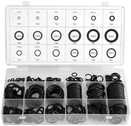 Set di O-ring 279 pezzi - 18 misure - Gomma - Drenaggi - Resistente al calore - Scatola di conservazione