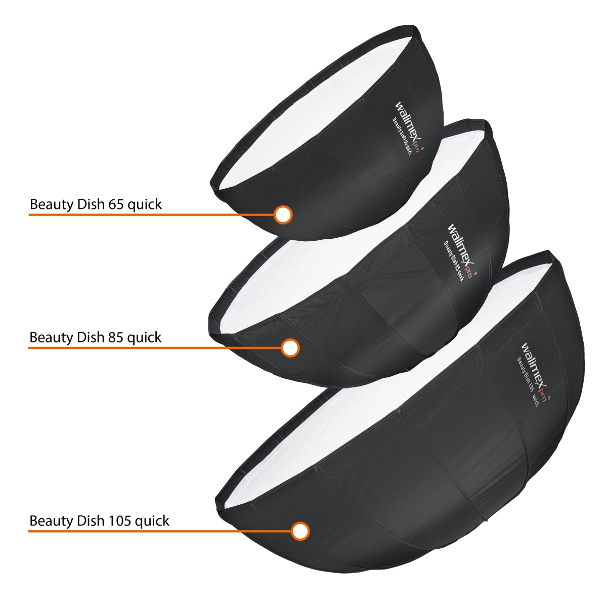 Studio Line Beauty Dish Softbox QA105 - Beauty Dish light shaper, Ø 105 cm, profondità 46 cm, pieghevole, con griglia, diffusore interno ed esterno, per flash da studio Speedlite, 22456