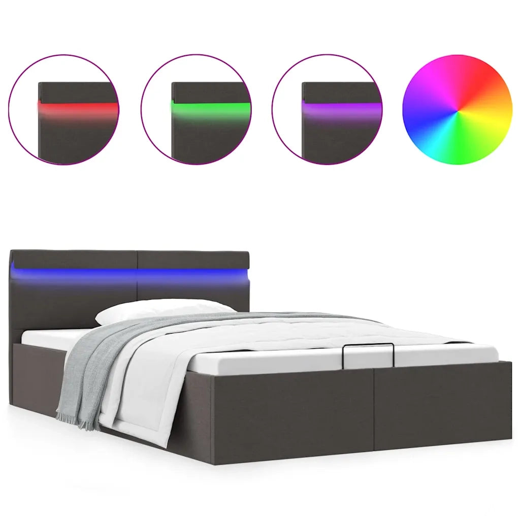 Giroletto con Contenitore e LED Grigio Scuro Tessuto 140x200 cm 285603