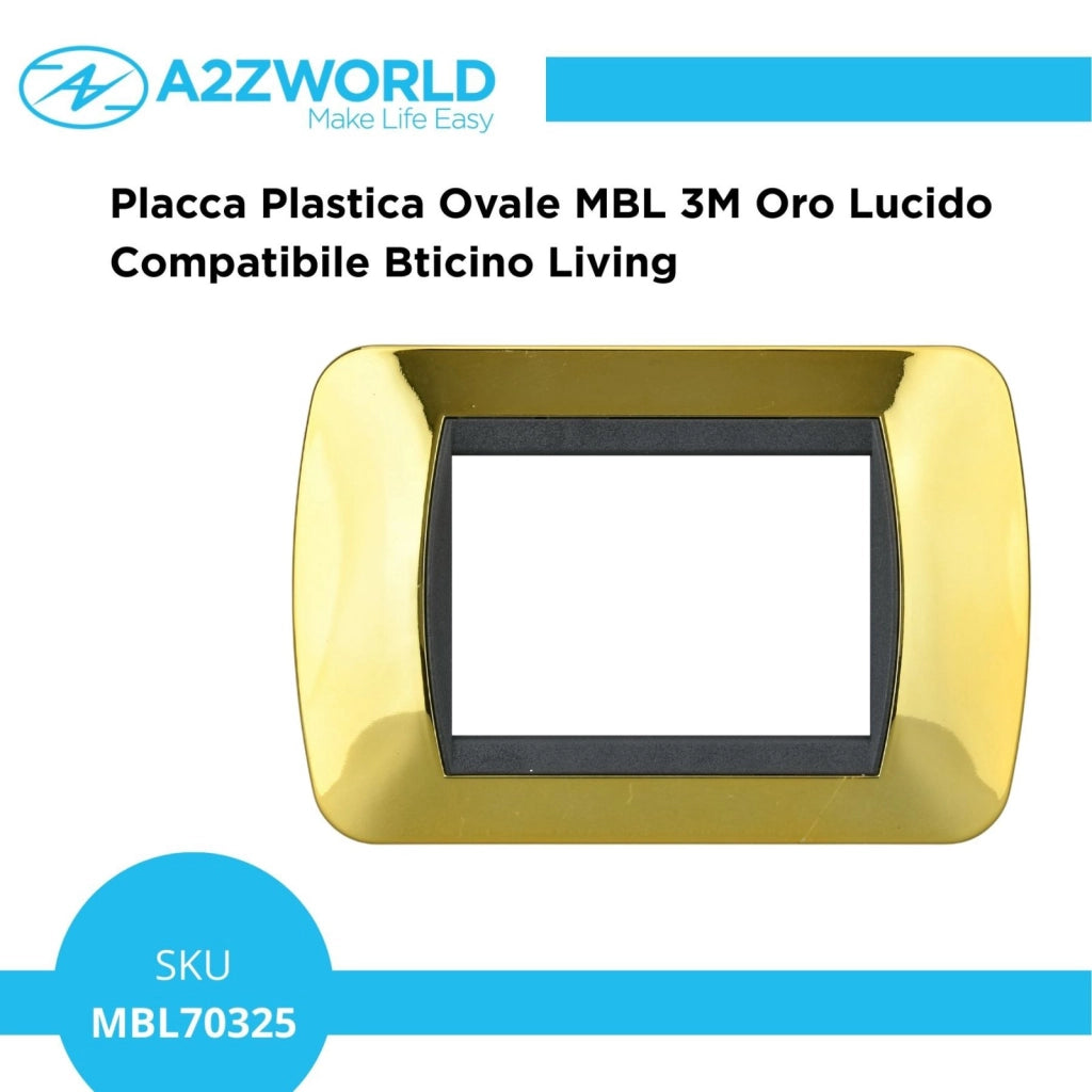Placca Plastica Ovale MBL 3M Oro Lucido Compatibile Bticino Living BLN88312