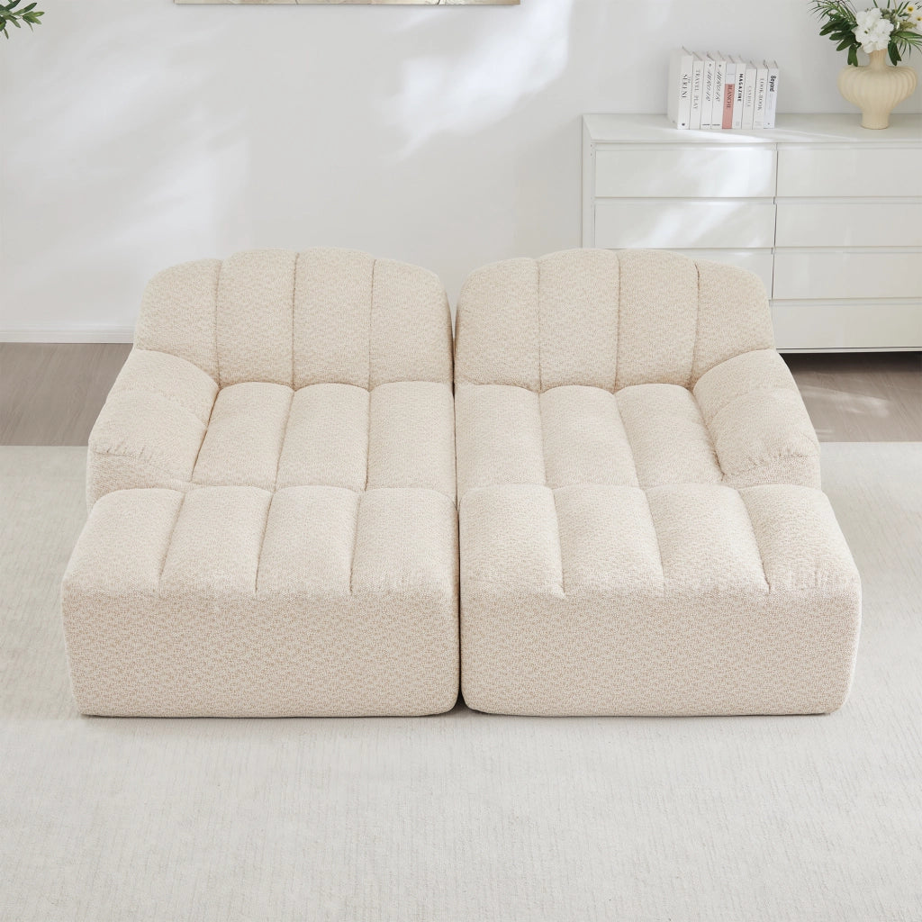 Divano modulare 2 posti con ottomano; schiuma 32D; schienale ergonomico; in pile granulato beige bianco