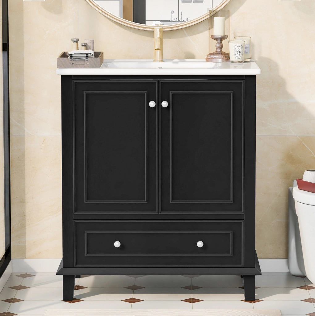 Mobile bagno nero con lavabo in ceramica 76x46x87 cm