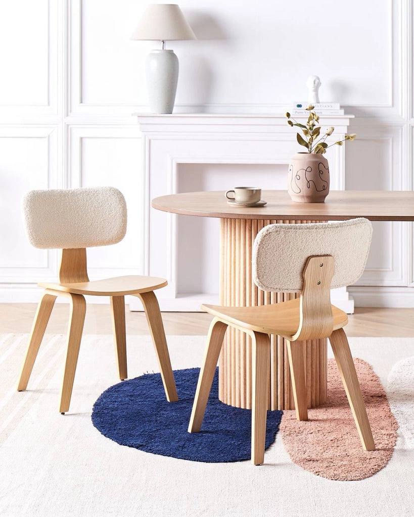Set di 2 sedie da pranzo in legno chiaro e tessuto boucle di poliestere beige Gambe in legno di betulla Stile tradizionale retrò