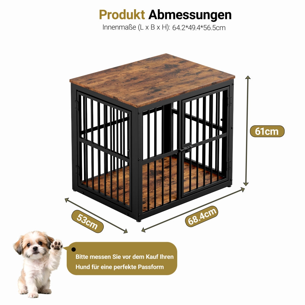 GABBIA PER CANI con 3 porte 68,4x53x61 cm Nero/Marrone con piano d'appoggio