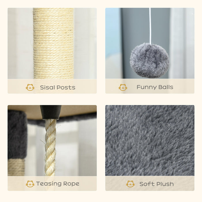 Albero Tiragraffi per Gatti 60x60x200 cm con Casette e Amache Grigio Chiaro