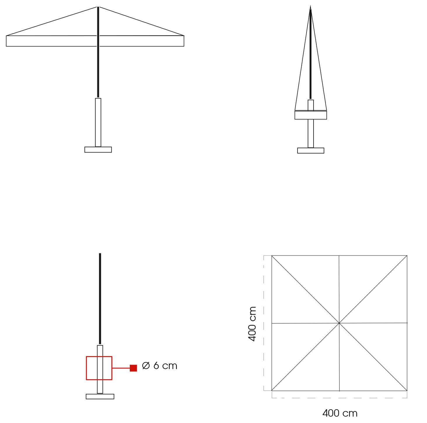 Ombrellone da Giardino 4x4 m Palo Ø60 mm in Legno Telo in Acrilico Danieli Bangkok Ecrù