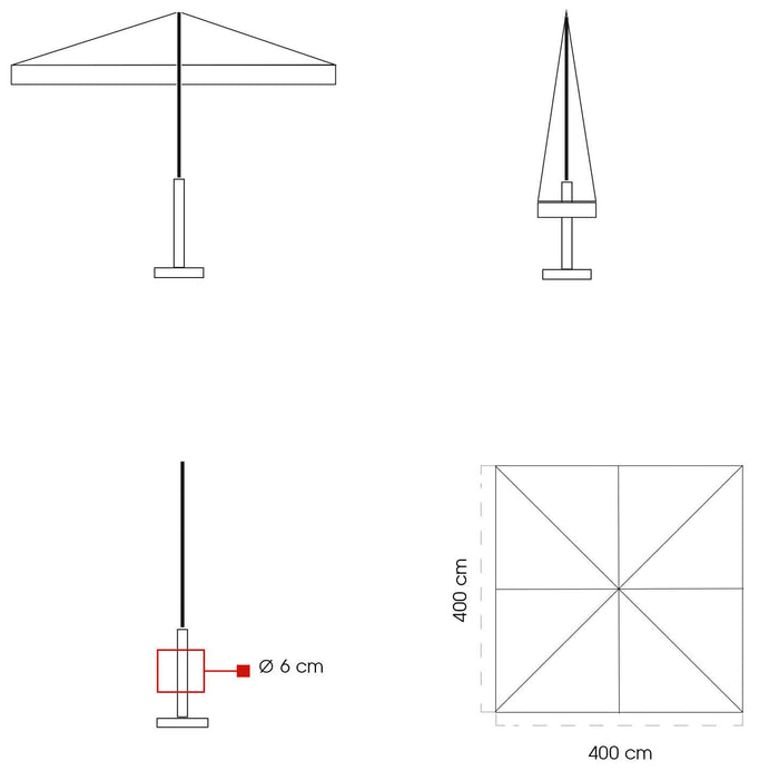 Ombrellone da Giardino 4x4 m Palo Ø60 mm in Legno Telo in Acrilico Danieli Bangkok Ecrù