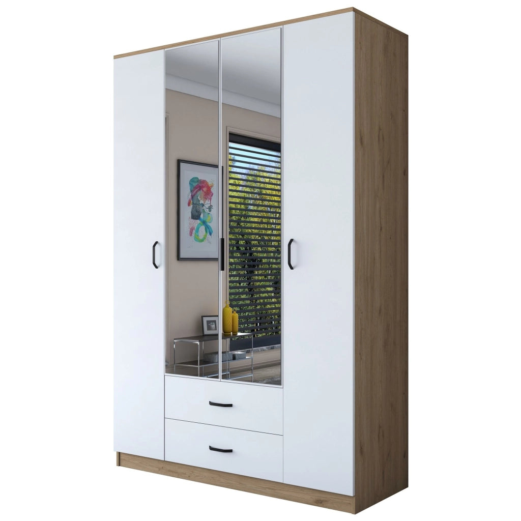 Armadio Camera da Letto Verdello, Guardaroba Grande 2 Cassetti, 210x210h cm Bianco