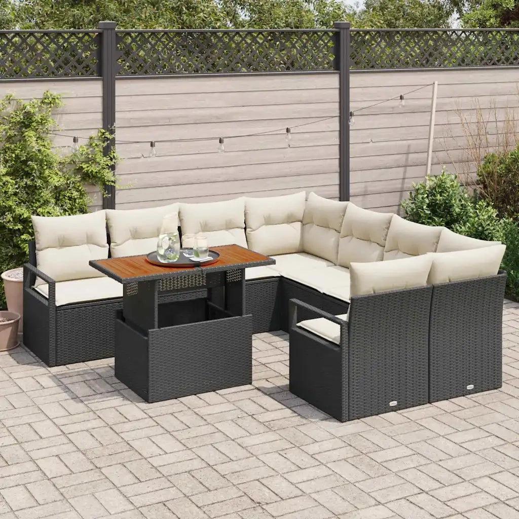 Set da Pranzo per Giardino con cuscino 9 pcs Nero e Crema 3349690