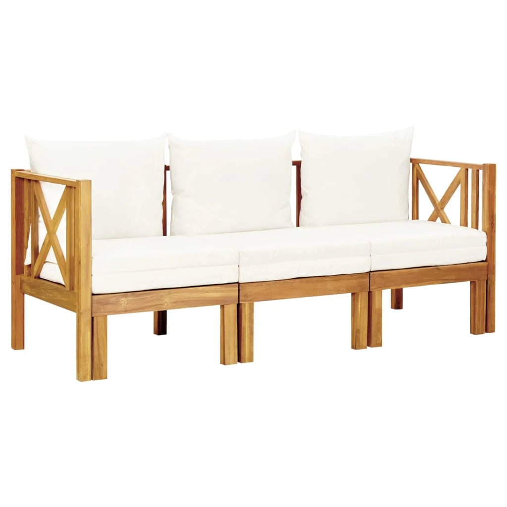 Panca da giardino mobile da giardino per esterni terrazza a 3 posti e cuscini 179 x 66 x 68,5 cm legno massello di acacia 02_0011320