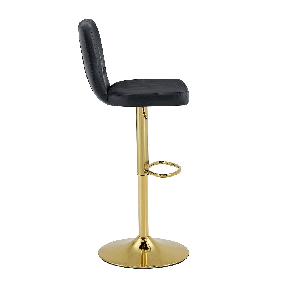 Sgabello da Bar Regolabile con Schienale ¨C MINIMAL ¨C Ecopelle Nera, Girevole 360¡ã, Finitura Oro