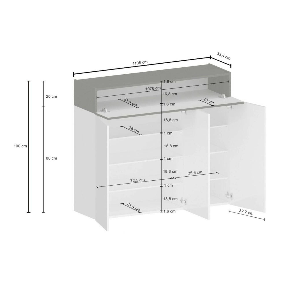 Scarpiera Griselda, Porta scarpe salvaspazio a 4 ante, Armadio multifunzione da ingresso, 114x38h100 cm, Bianco e Ardesia