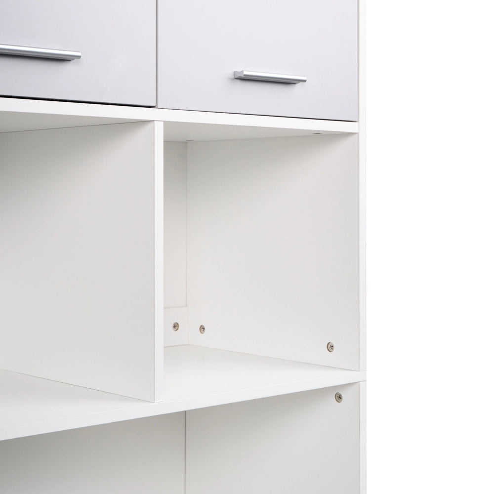 Libreria a 4 ante in truciolare grigio e bianco Mobili da ufficio minimalisti Ripiani aperti e chiusi