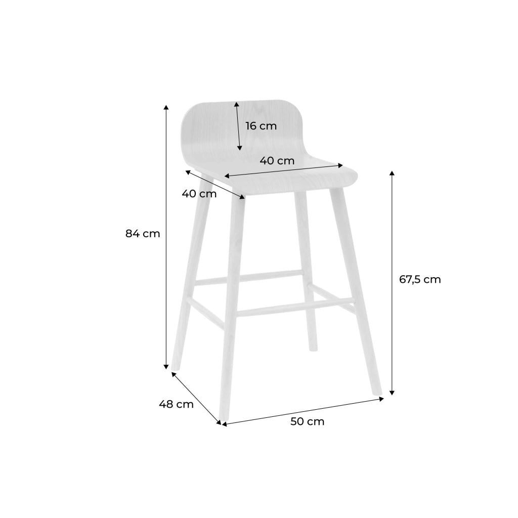 Set 2 sgabelli da bar scandinavo in legno di hevea 67,5 cm, noce