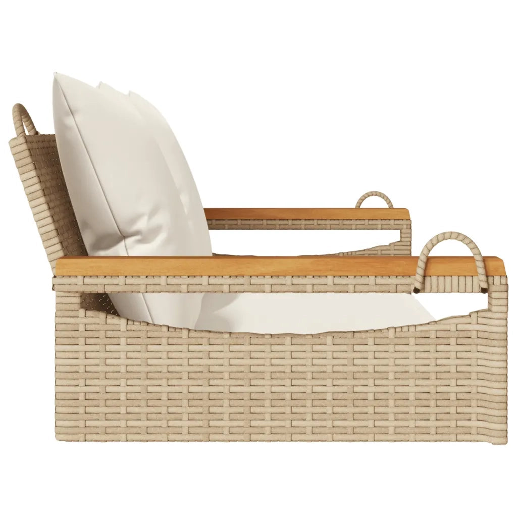 Panca da Giardino | Panchina a Dondolo con Cuscini Beige 109x62x40 cm in Polyrattan