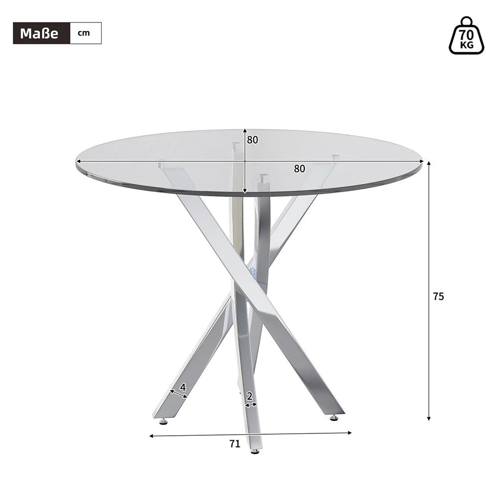Tavolo rotondo in vetro temperato - Xylo - 80x80x75cm - Argento