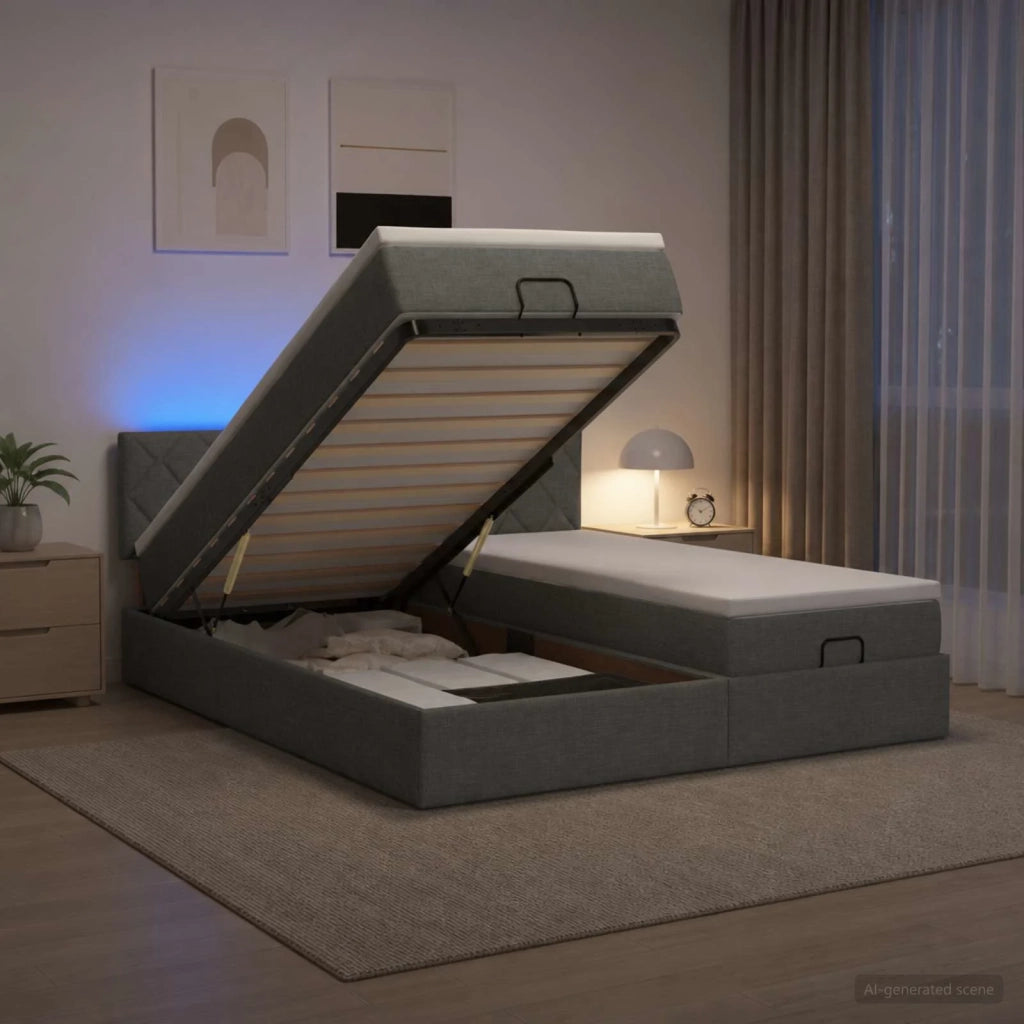 Letto Ottomano con Materasso e LED Grigio Scuro 200 x 200 cm 3457302