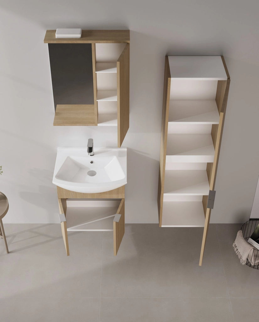 Mobile da bagno con specchio "Purus 55" - 56 x 18 x 68 cm - Rovere Sonomo