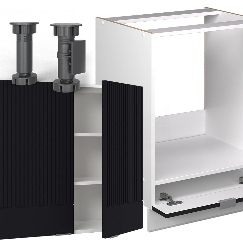 Vicco Cucina angolare completa Nero a righe/bianco 227 x 60 cm senza piano di lavoro