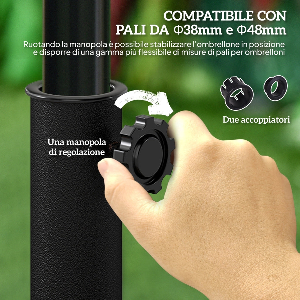 EasyComfort Base per Ombrellone a Mezzaluna da Ø38 mm e Ø48 mm con Manovella, Basamento per Ombrellone in Resina, 50x31x32 cm, Bronzo