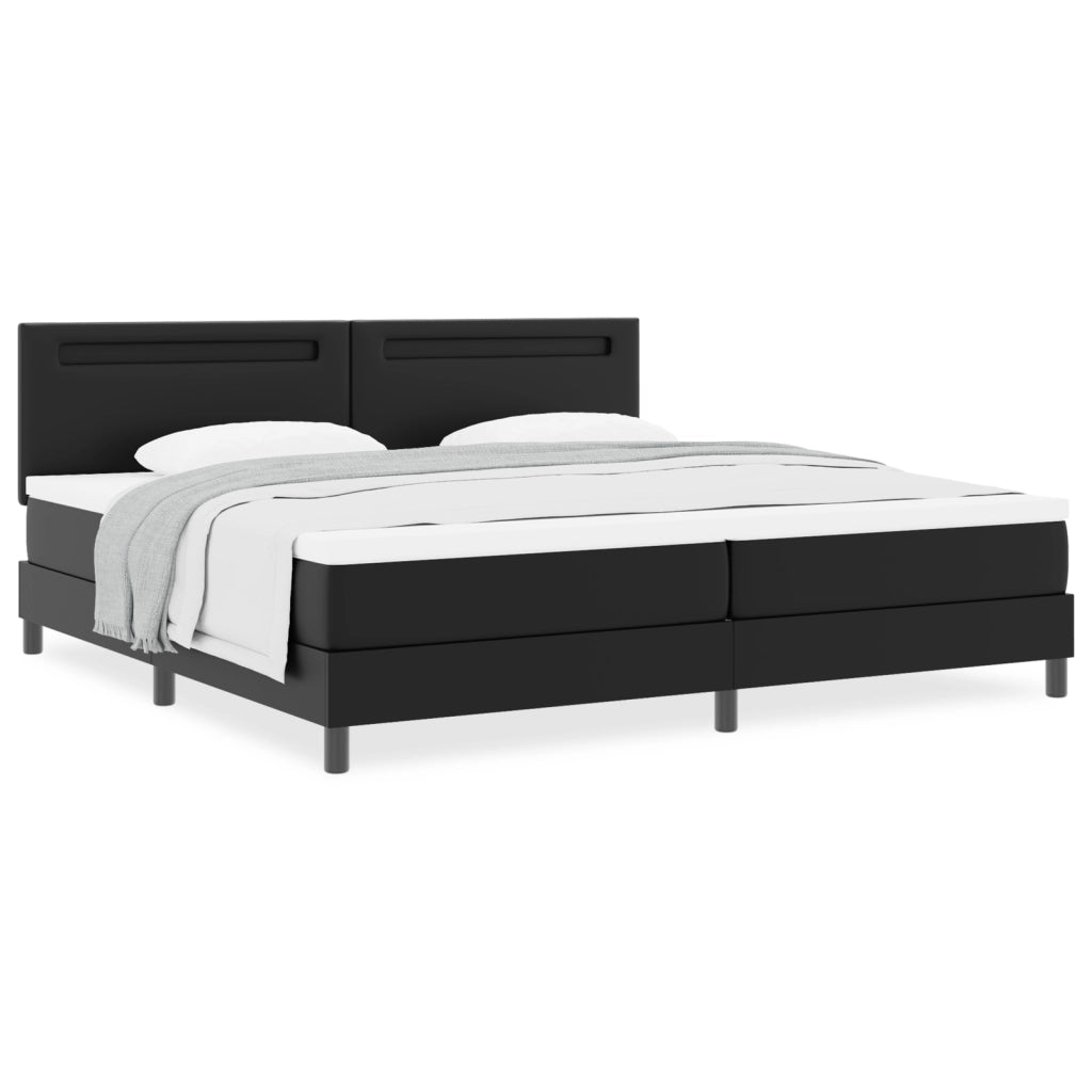 Letto con rete a molle e materasso nero 200x200 cm in similpelle