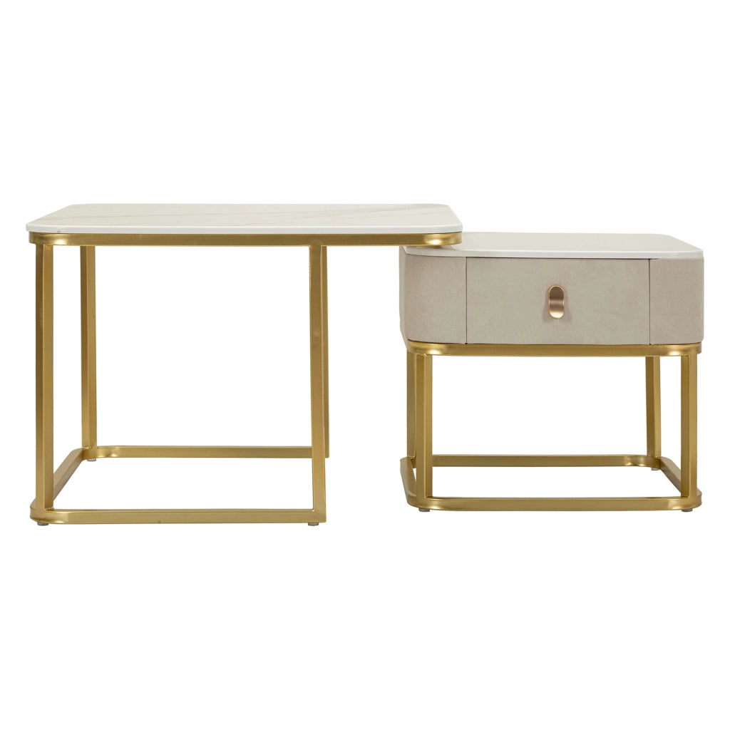 Davarere, Tavolino da Salotto un Cassetto, 70x70x48h cm Bianco Marmo