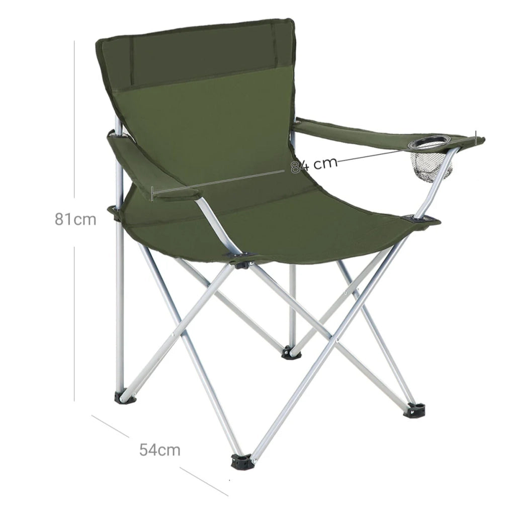 Set 2 sedie da campeggio pieghevoli comodi sedili pieghevoli da esterno con braccioli e portabicchieri telaio stabile portata 120 kg verde oliva 12_0001539