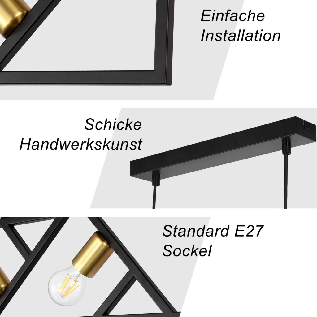Lampada a sospensione ZMH retr¨° in metallo E27 a quattro fiamme color oro nero con un diametro di 100 centimetri