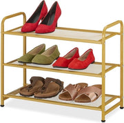 Scatole per scarpe 6 pezzi - 48 x 60 x 25 cm - 3 livelli - corridoio a metà - acciaio dorato