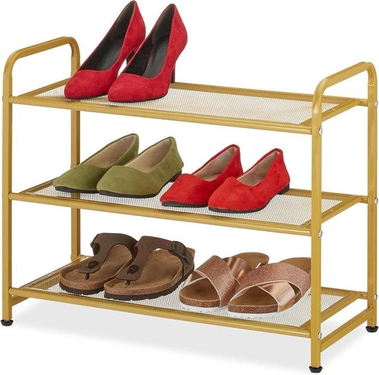 Scatole per scarpe 6 pezzi - 48 x 60 x 25 cm - 3 livelli - corridoio a metà - acciaio dorato