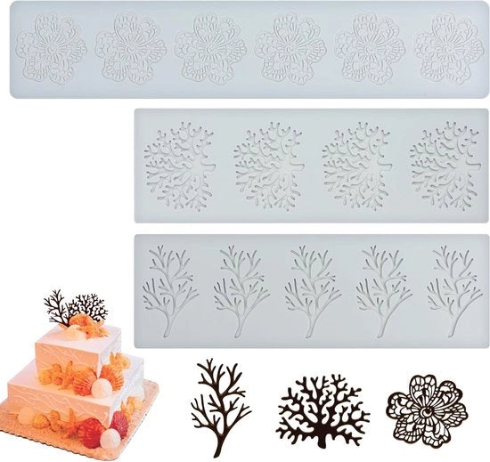 Forma per torte in silicone con foglie e rami - Ideale per cioccolato, cupcake e dolcetti, Incluso 3 diversi disegni