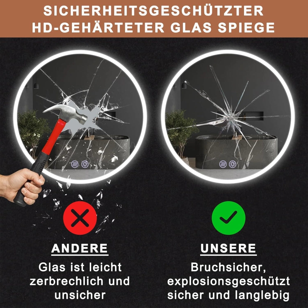 ZMH Specchio da Bagno Rotondo Illuminato con Regolazione d'Intensità e Touch