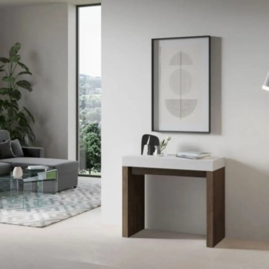Consolle allungabile 90x40/196 cm Roxell Mix Small piano bianco frassino - struttura noce