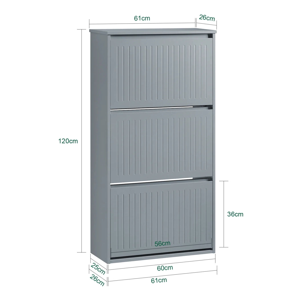 Scarpiera Con 3 Ribalte E 6 Ripiani Scarpiera Con Scomparto Aggiuntivo Portascarpe Salvaspazio Grigio 61x26x120cm FSR165-H-HG