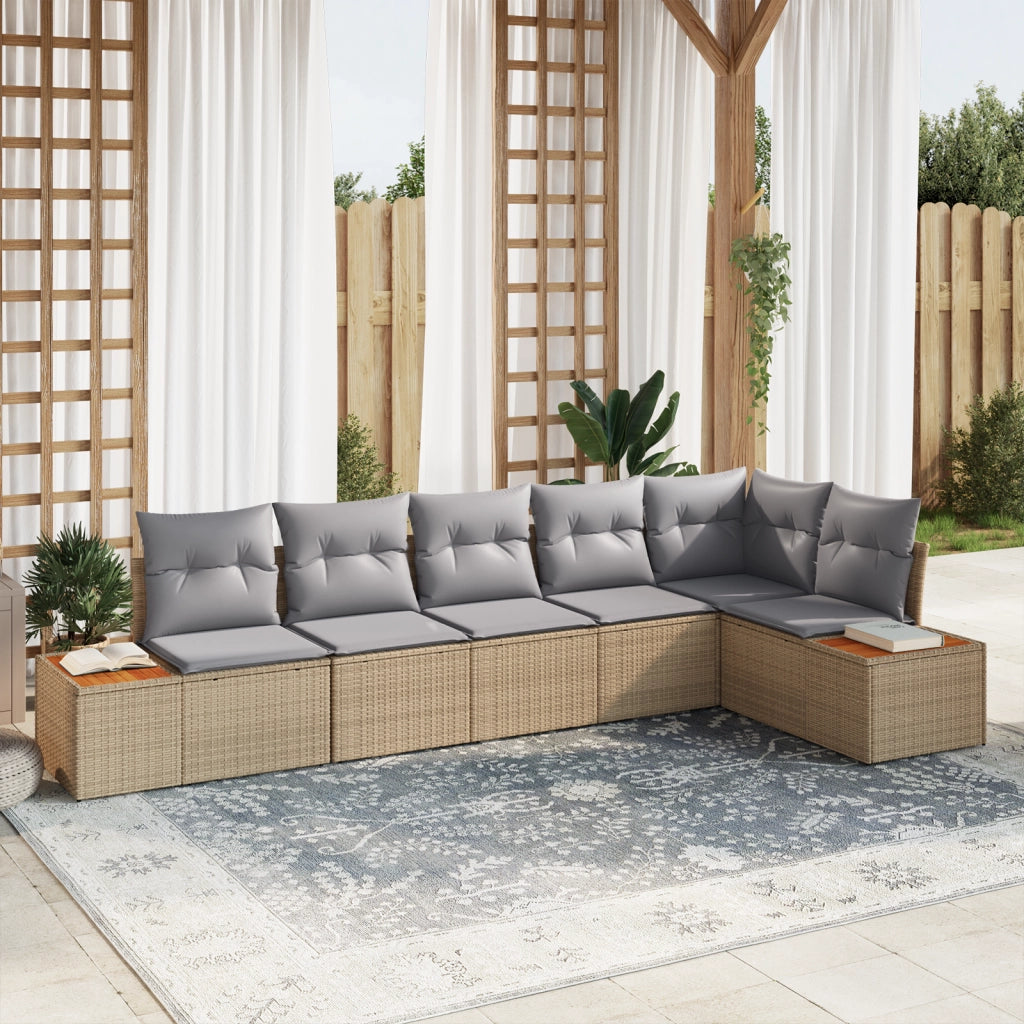 Set di divani da giardino 6 pezzi con cuscini beige polyrattan acacia