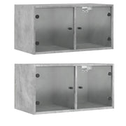 Armadietto a Muro | Mobili a Muro con Ante in Vetro 2 pz Grigio Cemento 68,5x37x35cm