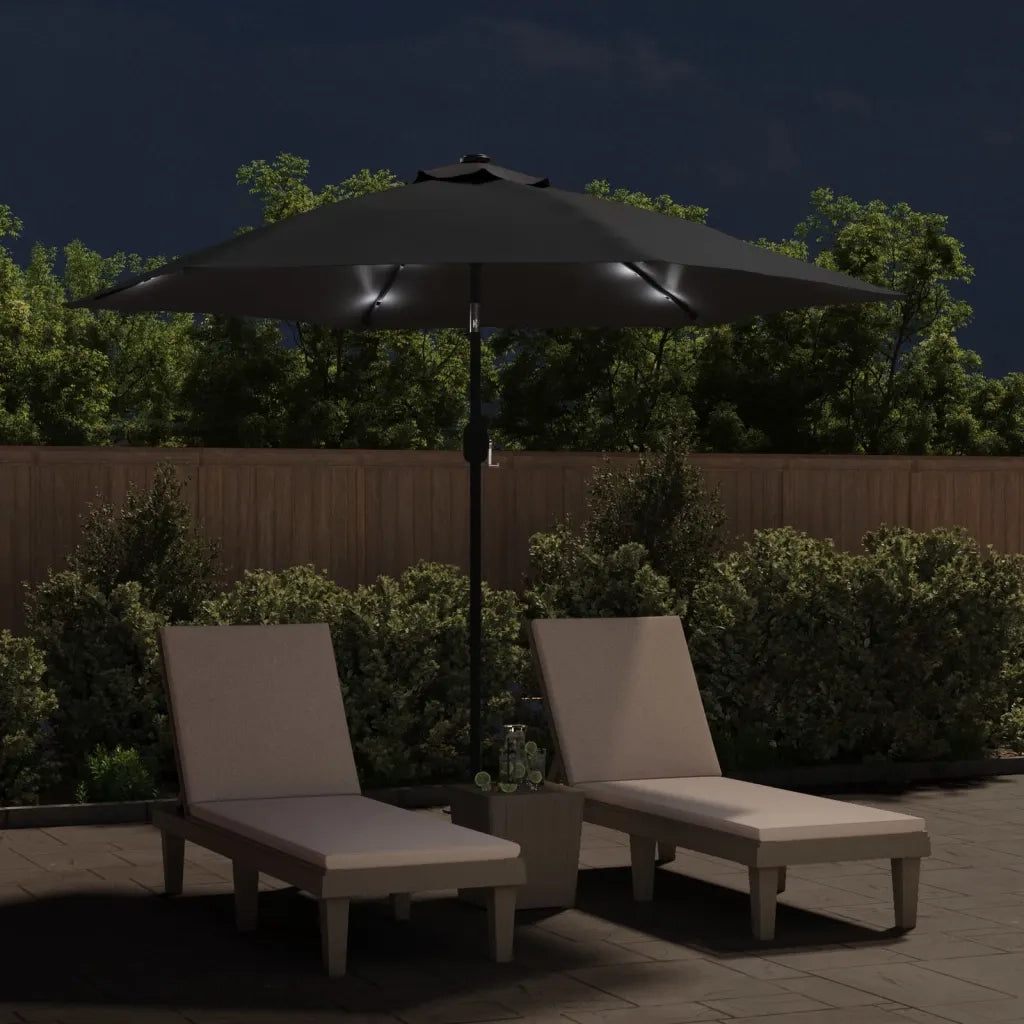 Ombrellone da Esterni con LED e Palo in Acciaio 300 cm Nero 47134