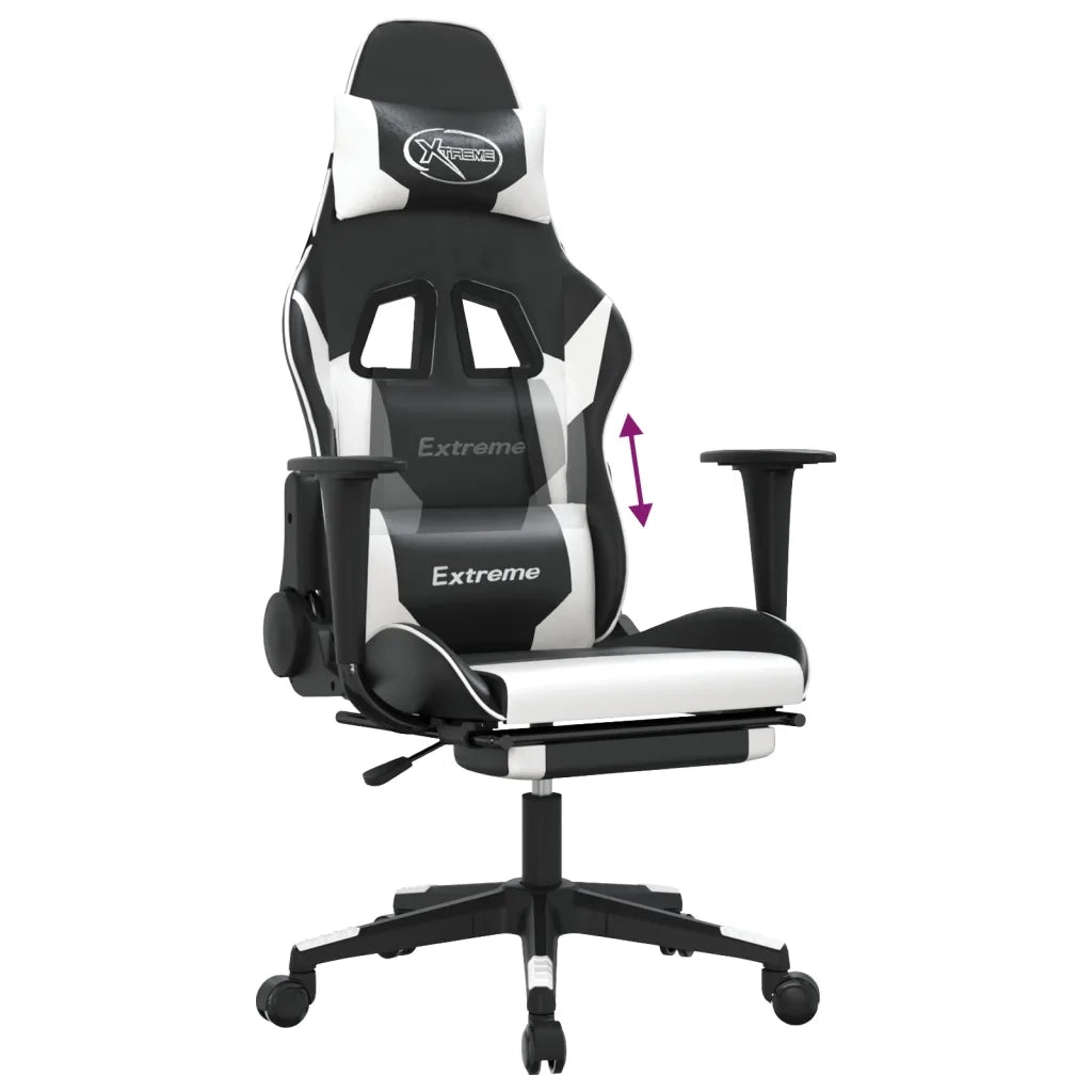 Sedia da Gaming | Sedia da e-sports con Poggiapiedi Nero e Bianco in Similpelle