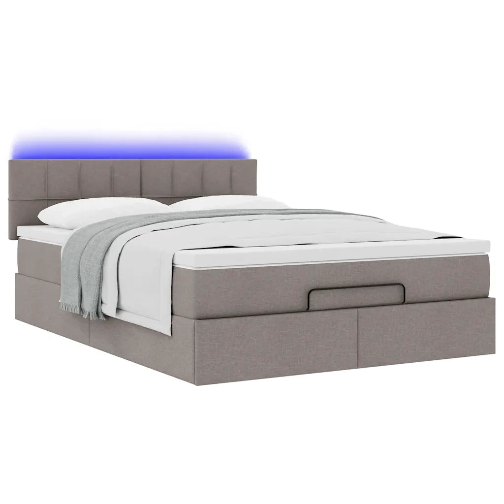 Pouf Letto con Materasso e LED Tortora 140x200 cm in Tessuto