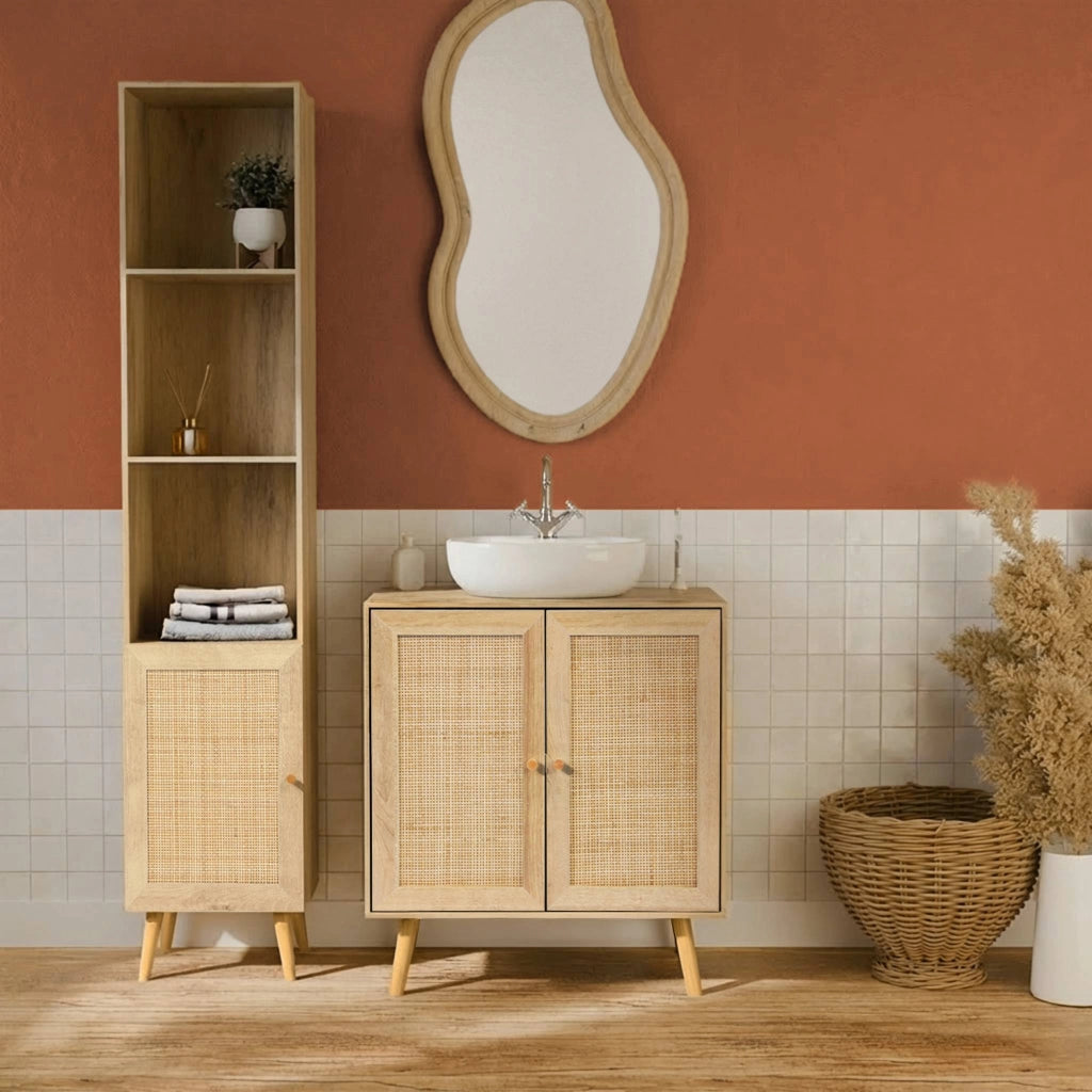 Armadio portaoggetti per il bagno, marrone naturale